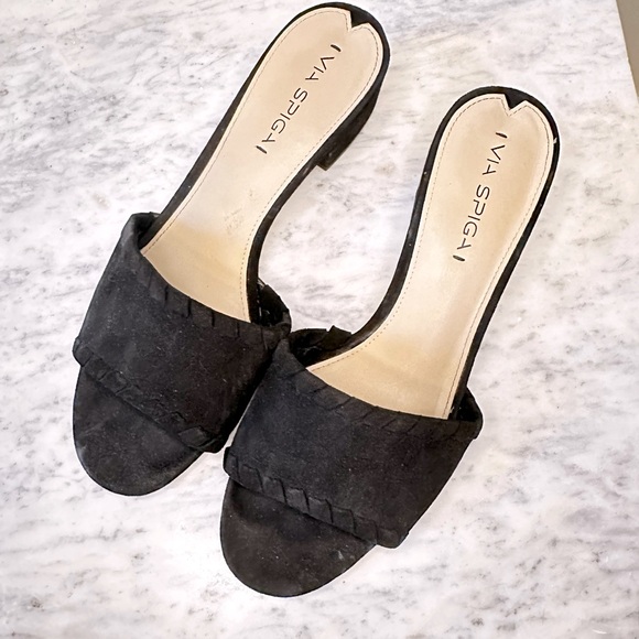 Via Spiga Real Suede Low Heel Slip On Mule Sandals - Picture 1 of 6